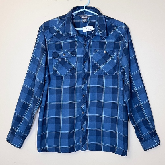 Outdoor Research Feedback Cotton Blend Plaid Flannel Shirt - Men's Size L - Blue - Picture 1 of 11